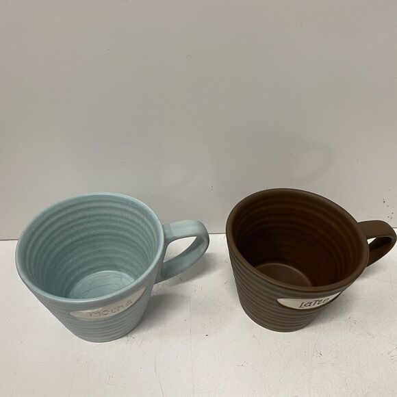 2x Starbucks 2007 Ribbed Ceramic LATTE & MOCHA 9 Oz Coffee Tea Cup Mug Lot - Picture 4 of 6